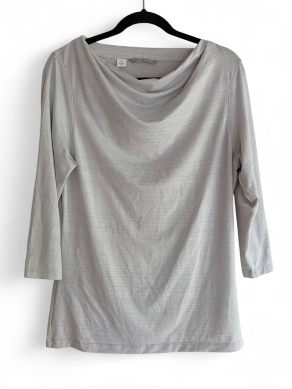 Cutter & Buck DryTec Light Gray Drape Neck 3/4 Sleeve Knit Shirt Size L